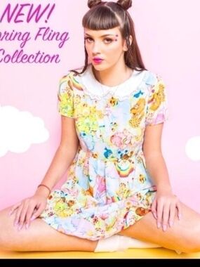 Iron Fist Pastel Rainbow Care Bears Print Dress